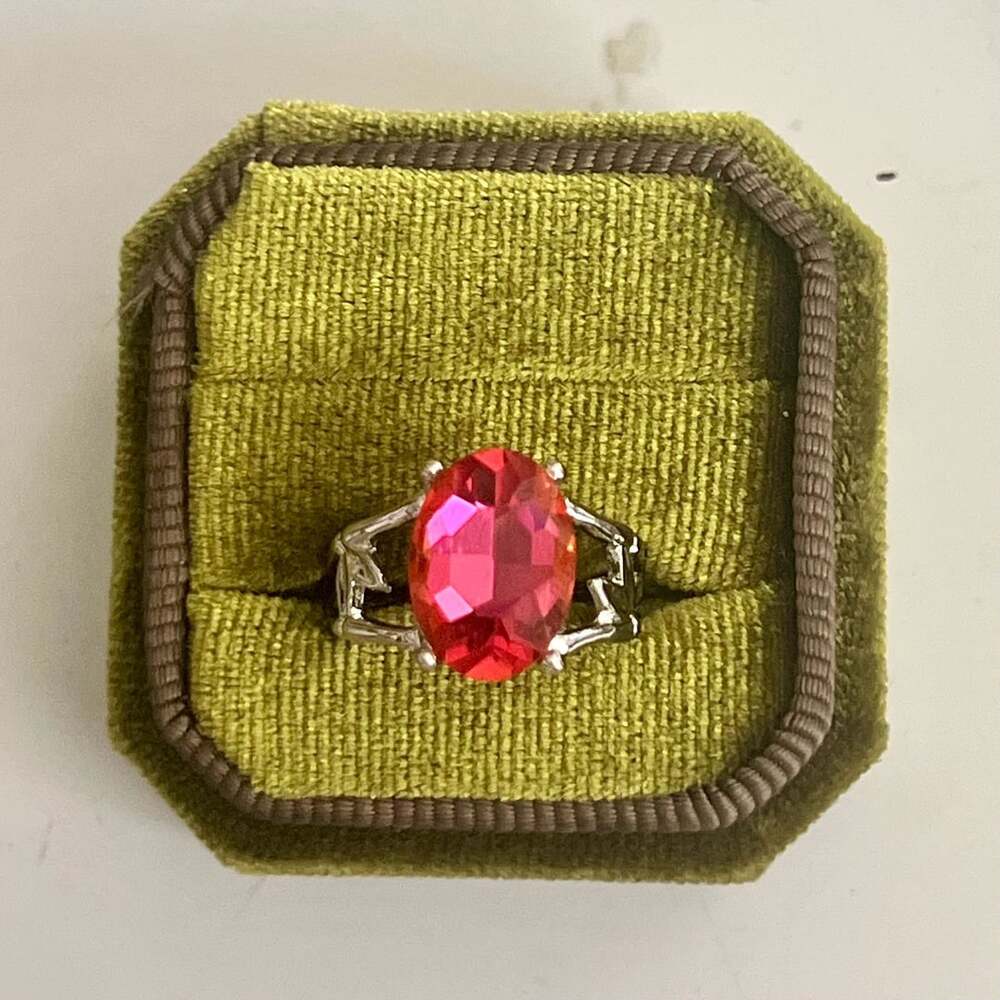 Vintage Silver Lab Ruby Cocktail Ring Size 7